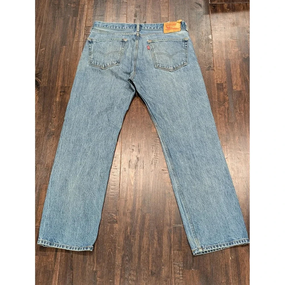 Levis 505 Jeans‎ Mens 36x32 Blue Denim Straight Leg Zip Fly Red Tab Medium Wash